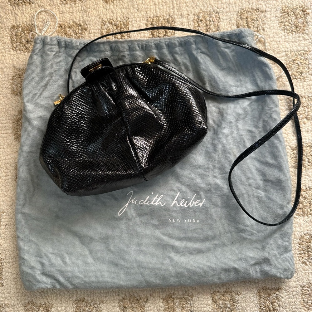 Vintage Judith Leiber black leather snakeskin clutch / shoulder bag